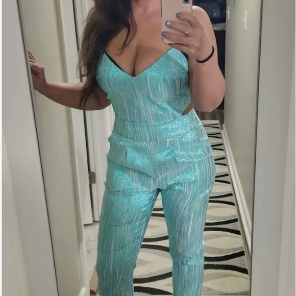 NWT - Ramy Brook Metallic Blue Jumpsuit - Size 6 - Picture 3 of 16